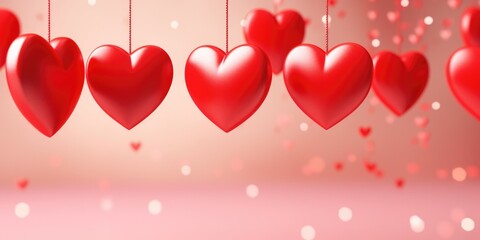 A simple yet charming image featuring a bunch of red hearts hanging from a string. Perfect for adding a touch of love and warmth to any occasion or celebration