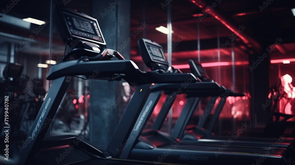 Aufkleber row of tread machines in a gym. ideal for fitness and exercise concepts