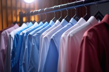 A row of shirts hanging on a rail. Perfect for clothing store displays or fashion-related projects