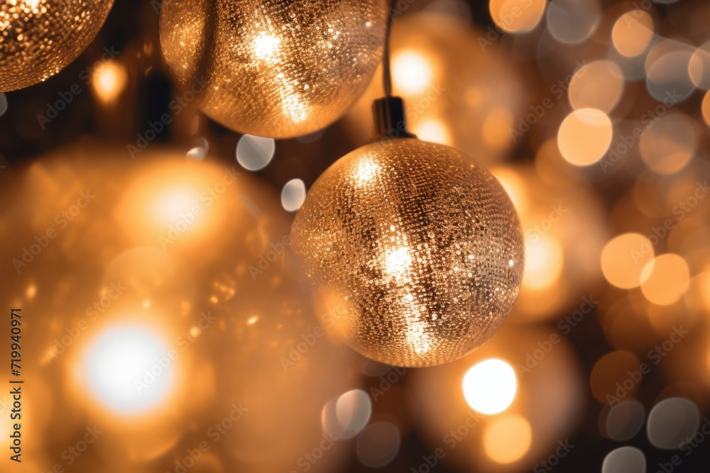 Poster A cluster of lights hanging from the ceiling, creating a warm and cozy atmosphere. Perfect for adding ambience to any space