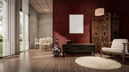 Chinese living room with blank photo frame