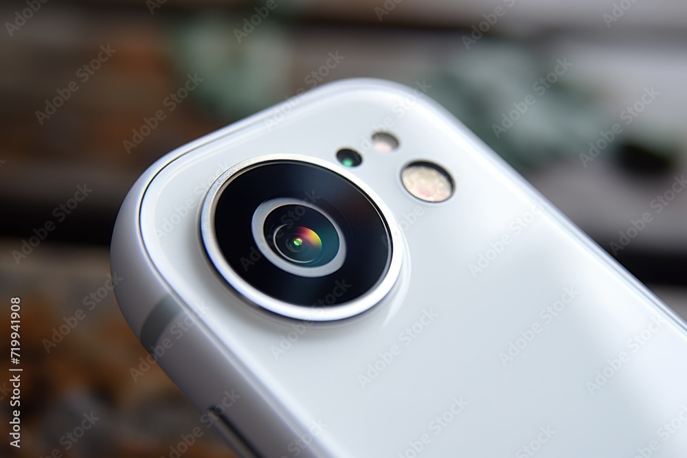 Aufkleber a detailed view of a camera lens attached to a cell phone. this image can be used to showcase mobile