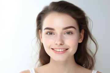 Naklejka premium A woman with a toothbrush in her mouth. Suitable for dental care and oral hygiene concepts