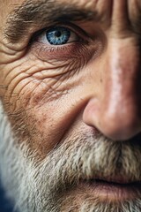 A close-up photograph of a man with a beard and striking blue eyes. This image can be used to convey masculinity, confidence, and professionalism