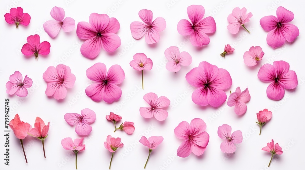 Poster a beautiful bunch of pink flowers displayed on a clean white surface. perfect for adding a touch of 