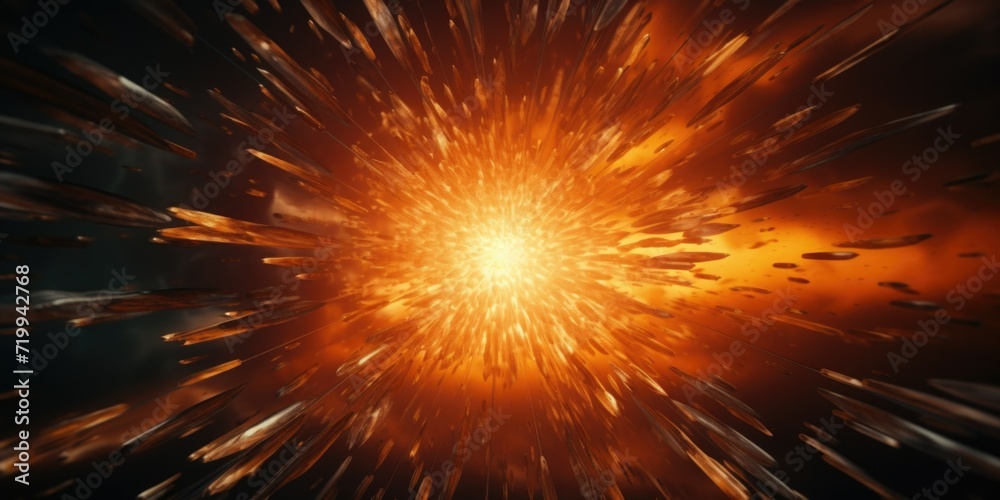 Poster A vibrant and intense explosion of bright orange against a dramatic black background. Perfect for adding a burst of color and energy to any design or project