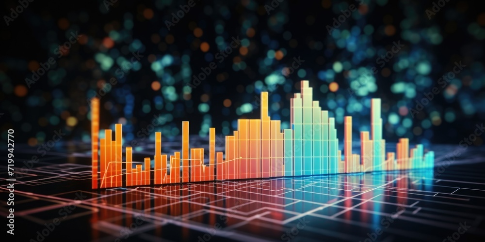 Poster A vibrant bar chart displayed on a sleek black surface. Perfect for illustrating data analysis or financial reports