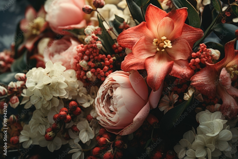 Poster A close up view of a bunch of flowers. Perfect for adding a touch of beauty to any project
