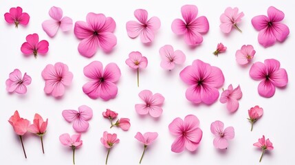 Naklejka premium A beautiful bunch of pink flowers displayed on a clean white surface. Perfect for adding a touch of elegance and nature to any design project
