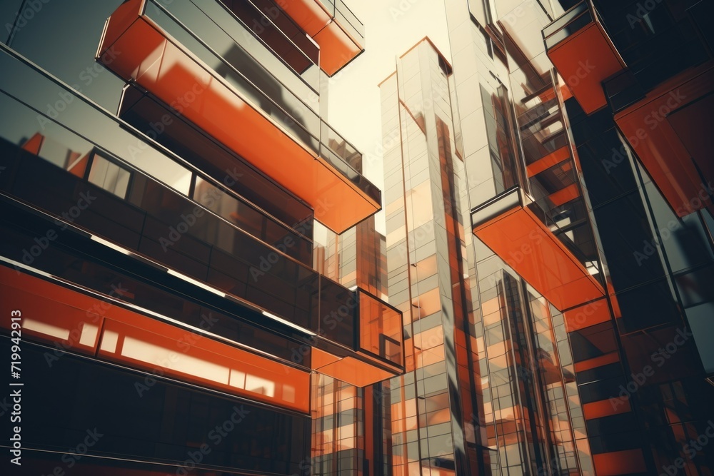 Aufkleber a picture of a very tall building with numerous windows. this image can be used to depict modern arc