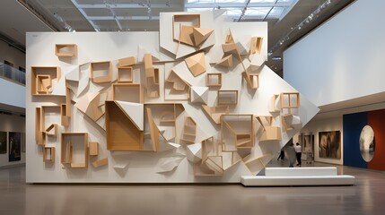 A geometrically designed art installation in a contemporary art gallery