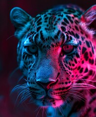 A leopard with paint all over its face, and the colors