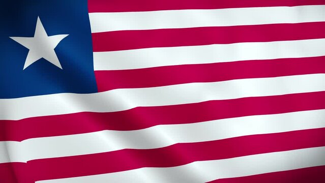 Liberia Flag. Waving Fabric Satin Texture Flag of Liberia 3D illustration. Real Texture Flag of the Republic of Liberia 4K Video