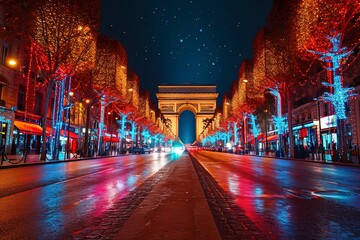 Captivating view of Paris Arc de Triomphe, blending history and elegance In Paris, Getting ready for the Olympic games.  - obrazy, fototapety, plakaty