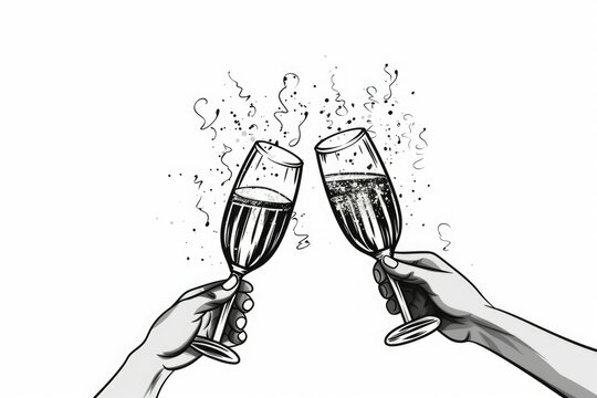 A picture of two people toasting champagne glasses with bubbles. Ideal for celebrations and special occasions