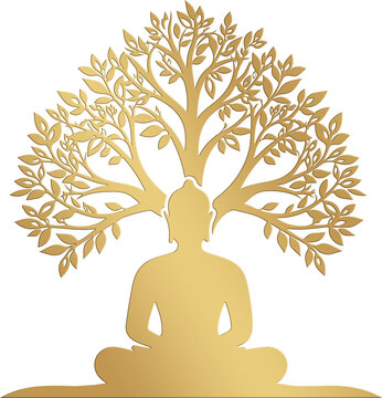 Buddha Sitting Under Bodhi Tree symbol golden