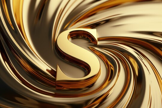 A golden letter S placed on top of a golden swirl. This image can be used for various design projects and branding purposes