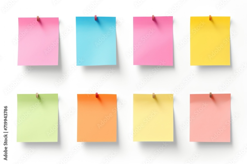 Poster a group of colorful sticky notes pinned to a wall. versatile image that can be used for office organ