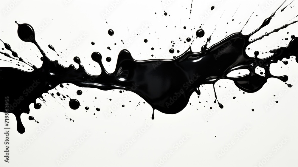 Poster A black and white photo capturing a dynamic splash of paint. This image can be used to add a bold and artistic touch to various design projects