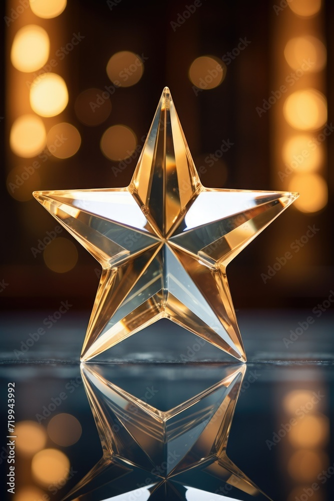 Poster A crystal star sitting on top of a table. Perfect for adding a touch of elegance to any space