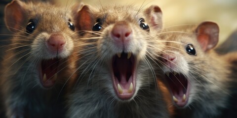 A group of rats with their mouths open. Ideal for illustrating various concepts or themes