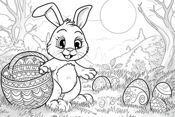 Easter bunny holding basket full of eggs