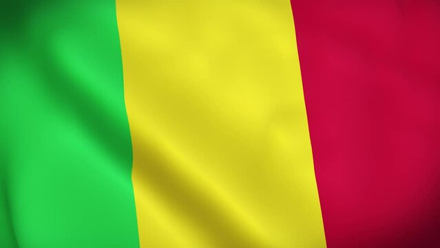 Mali waving flag seamless loop animation. The National flag of Mali is 3d waving. The Mali flag is 4k High Resolution.