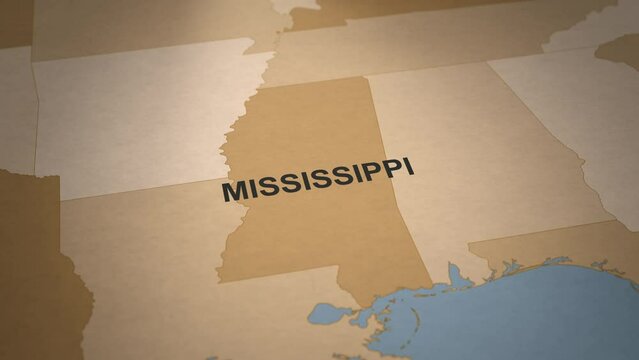 Old Paper Map of Mississippi