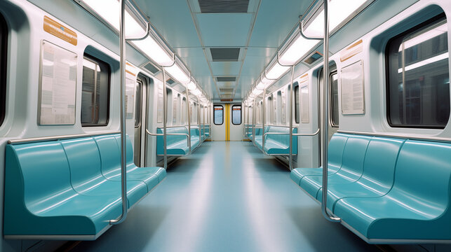 empty train empty metro train rail interior with a blue floor