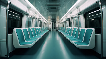 Fototapeta premium empty subway train with blue seats