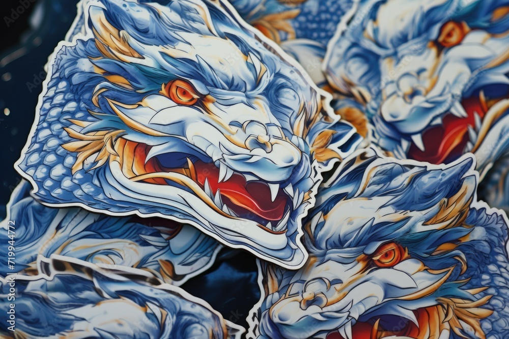 Poster A collection of dragon-themed stickers, perfect for adding a touch of fantasy to any project or decoration