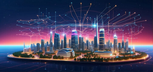 Digital smart city infrastructure and rapid data network. Digital city, smart society, smart homes, digital community. DX, IOT, digital network concept.
