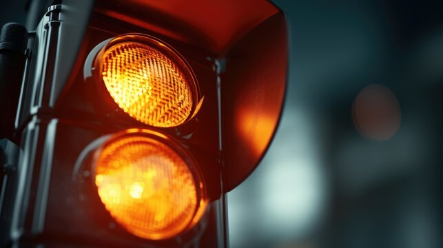A close up view of a traffic light with a blurry background. Suitable for transportation, urban, or city-related themes