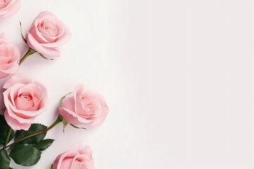 Minimal pink roses and white background copy space