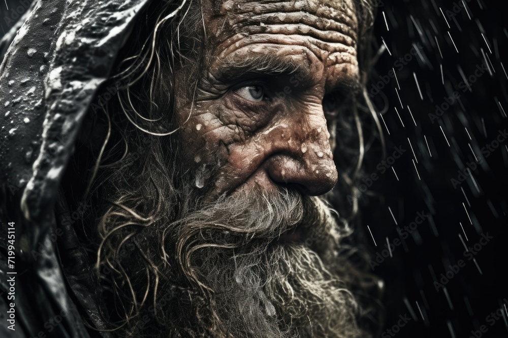 Aufkleber a close up view of a man with long hair and a beard. suitable for various projects and designs
