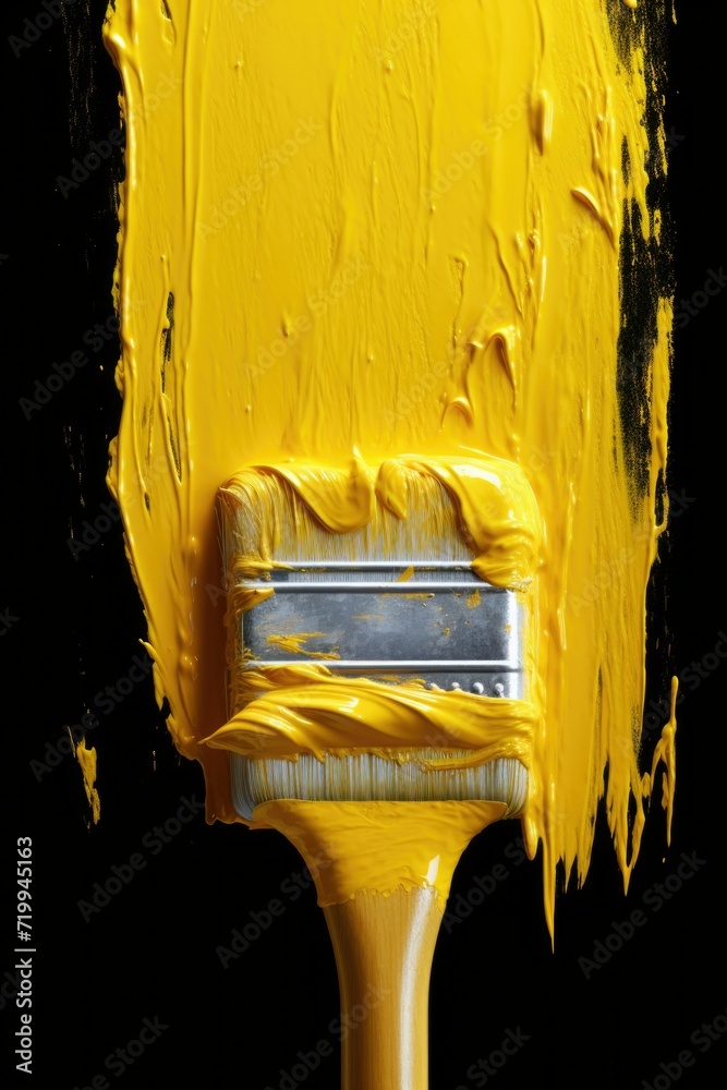 Poster a paint brush with yellow paint on it. can be used for various art and painting projects
