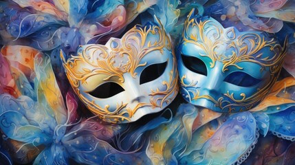 A couple of masks sitting on top of each other. Can be used for costume parties or theatrical performances