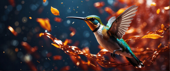 Harmonious data flow concept with Digital humming bird flying