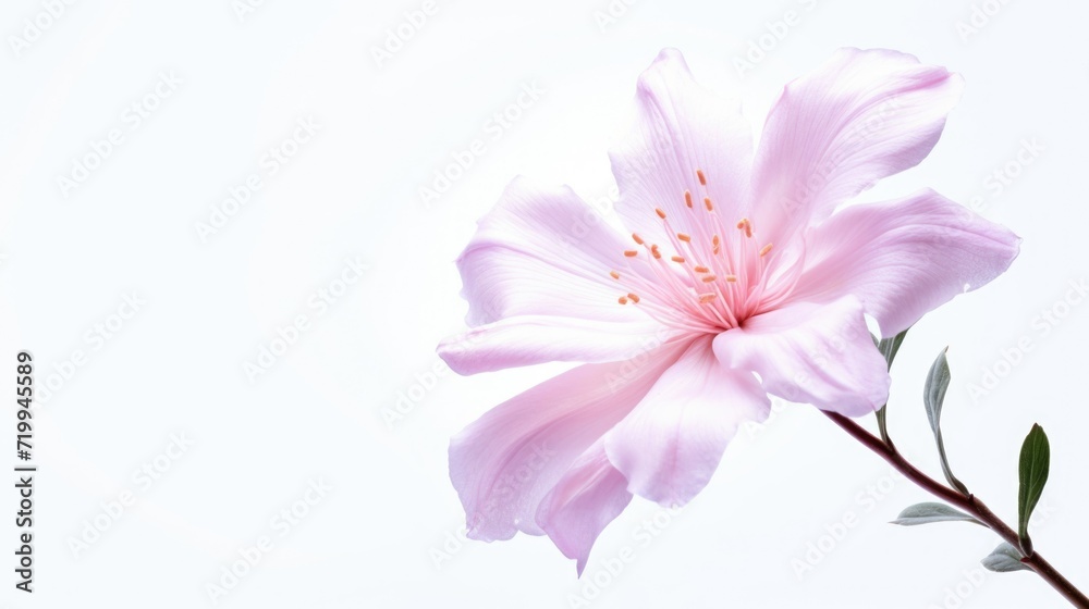Poster a beautiful pink flower with vibrant green leaves. perfect for adding a touch of nature to any proje