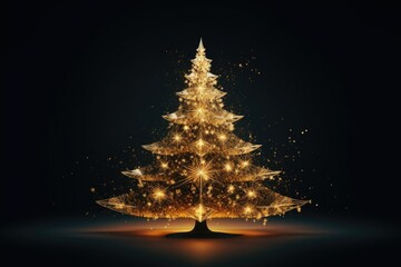 A stunning golden Christmas tree set against a black background. Perfect for adding a touch of elegance and festivity to any holiday design or decoration