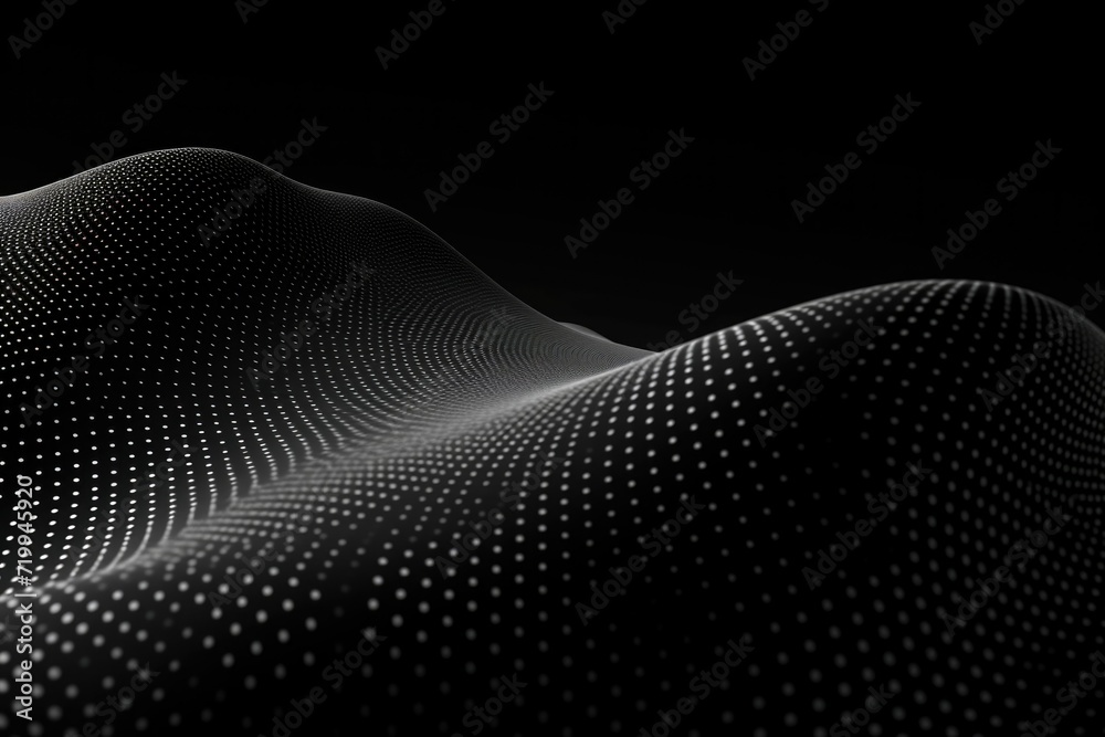 Poster A captivating black and white photo showcasing a wave formed by an arrangement of dots. Perfect for adding a touch of elegance and abstractness to any design project