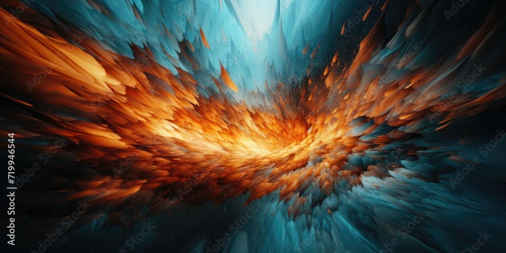 Aufkleber An abstract image of a blue and orange explosion. Suitable for various design projects and visual representations of energy, power, or excitement