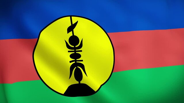 New Caledonia Flag. National 3d New Caledonia flag waving. Flag of New Caledonia footage video waving in wind. Flag of New Caledonia 4K Animation