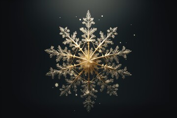 A single snowflake captured against a dark black background. This image can be used for various winter-themed designs