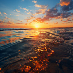 Beautiful seascape with sunset over the sea. Nature composition. - obrazy, fototapety, plakaty