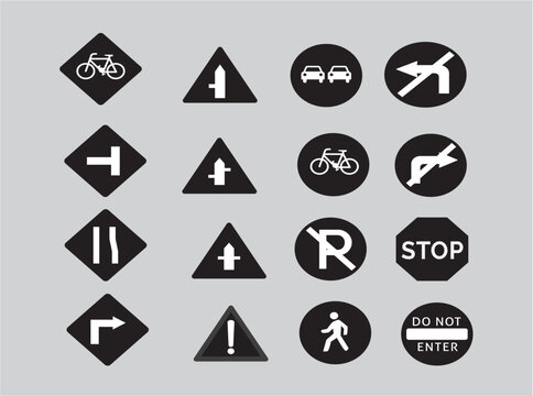 Traffic signs collection. Signs of danger, mandatory, obligations and alerts. Supplementary and routing table. Temporary traffic signs. 