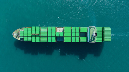 Green Cargo Container Ship, Cargo Container only green color. container ship running in the ocean...