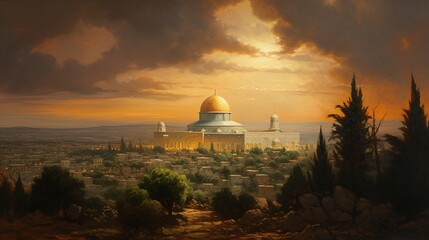 dome of the rock Jerusalem Israel old city omar mosque al aqsa al quds historical illustration background 