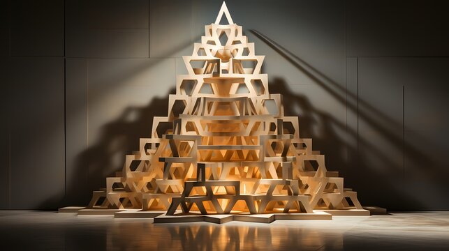 A hexagonal pyramid casting intricate shadows on a neutral backdrop --ar 16:9 --v 5.2 --s 750** - Image #2 @maliktanveer