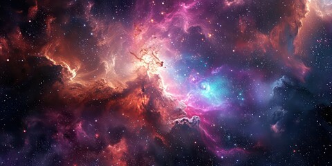 Gaze center of deeply into the heart of the cosmos, where a breathtaking kaleidoscope of interstellar beauty unfolds. - obrazy, fototapety, plakaty